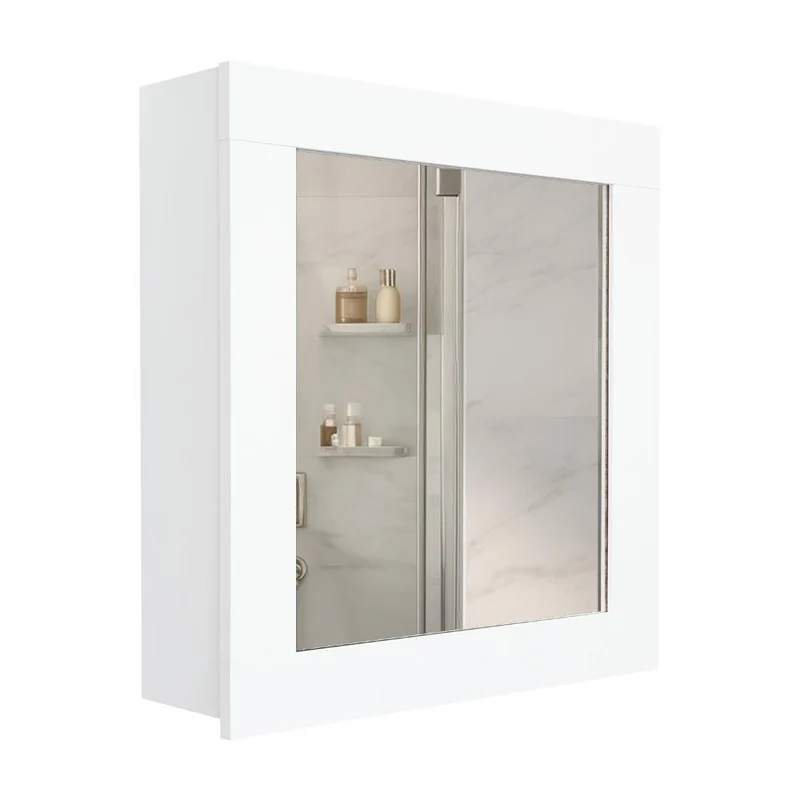 Gabinete de Baño Heston, Blanco, con Espejo y Dos Entrepaños