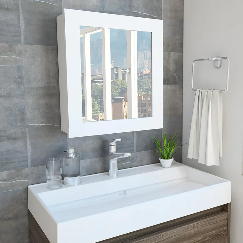 Gabinete de Baño Heston, Blanco, con Espejo y Dos Entrepaños