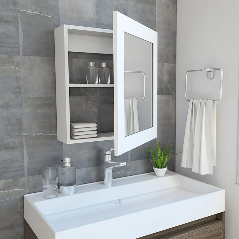 Gabinete de Baño Heston, Blanco, con Espejo y Dos Entrepaños