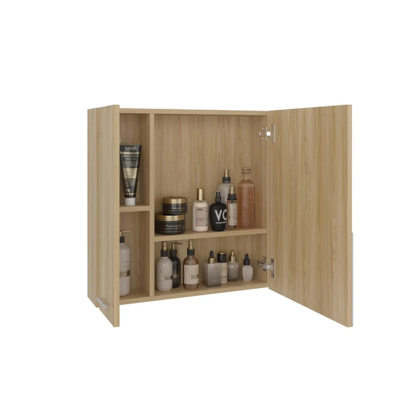 Gabinete de Baño Apolis, Fresno Europeo, con Puerta Espejo y Dos Entrepaños para Ubicar Múltiples Objetos