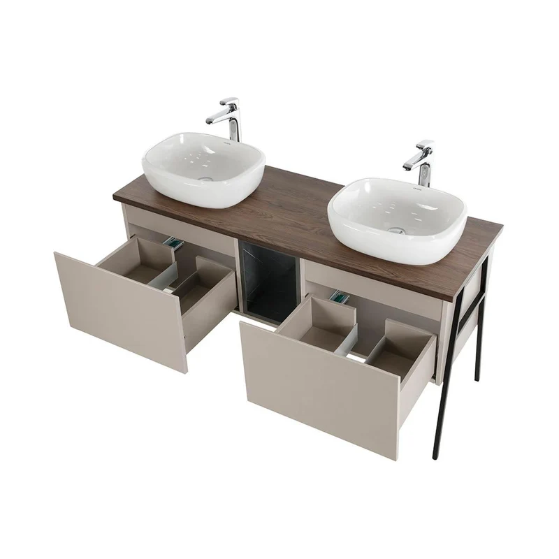 Mueble para Lavamanos Rahim, Chocolate, Cocoa y Piedra, con Dos Amplios Cajones Cor