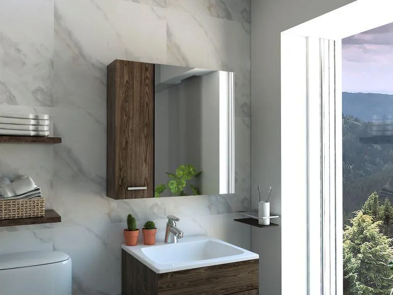 Gabinete de Baño Depp, Avellana, con Puerta Espejo y Dos Entrepaños
