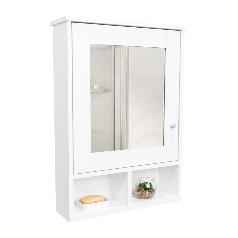 Gabinete de Baño Egeo, Blanco, con Puerta Espejo y Tres Entrepaños para Ubicar Objetos