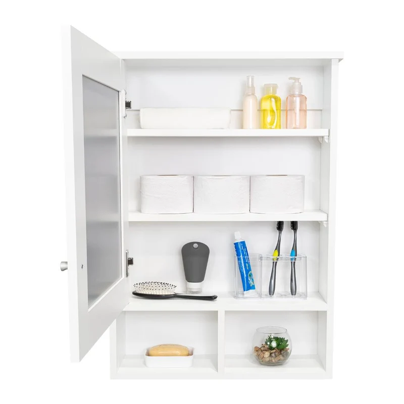 Gabinete de Baño Egeo, Blanco, con Puerta Espejo y Tres Entrepaños para Ubicar Objetos
