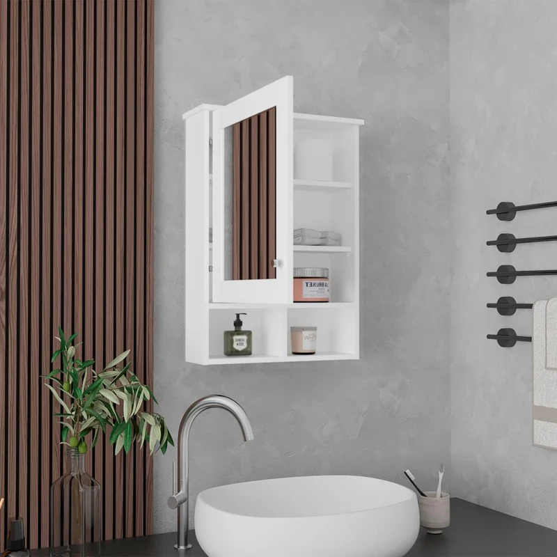 Gabinete de Baño Egeo, Blanco, con Puerta Espejo y Tres Entrepaños para Ubicar Objetos
