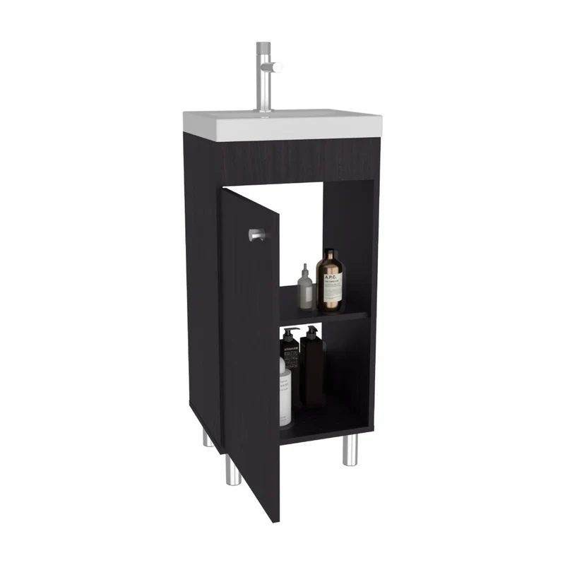 Mueble para Lavamanos Rivera, Wengue, con Patas en Acero y con Gran Espacio para Colocar Objetos ZF