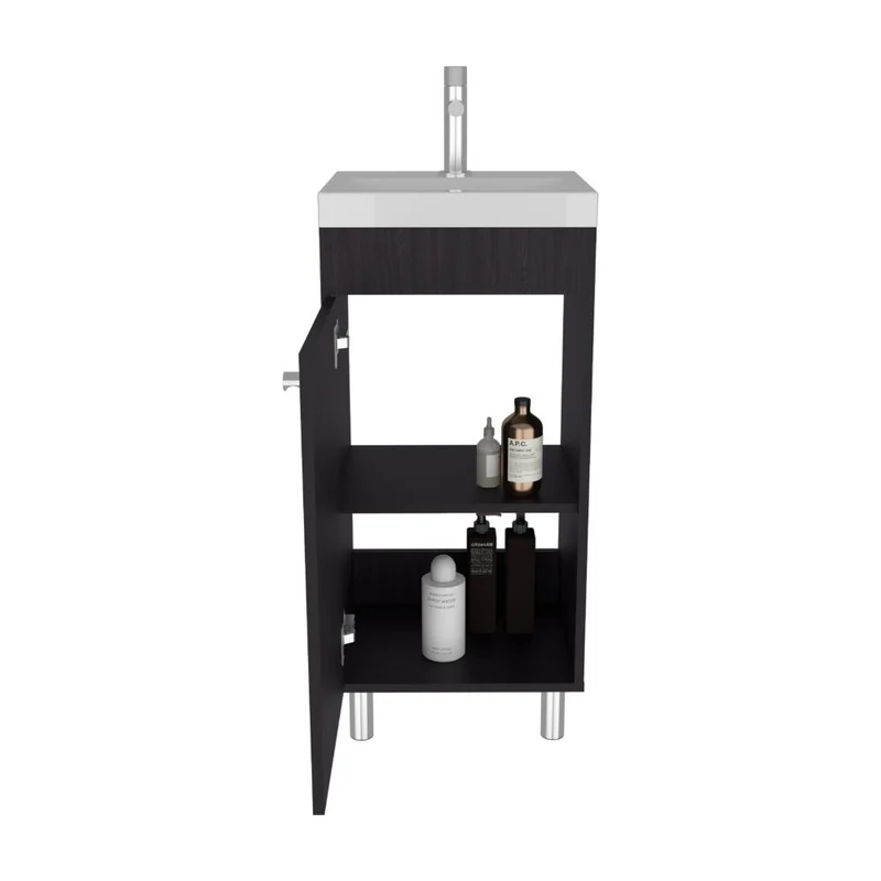 Mueble para Lavamanos Rivera, Wengue, con Patas en Acero y con Gran Espacio para Colocar Objetos ZF