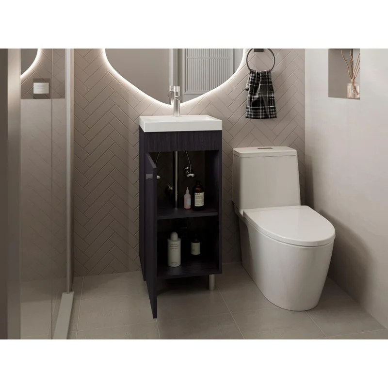Mueble para Lavamanos Rivera, Wengue, con Patas en Acero y con Gran Espacio para Colocar Objetos ZF
