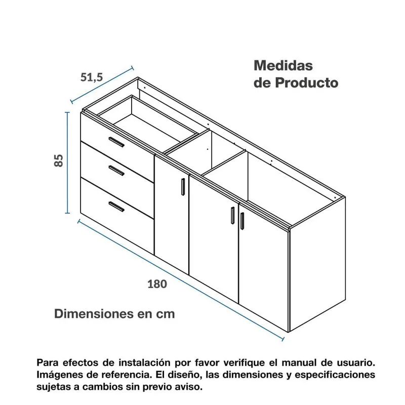 Mueble Base para Cocina 180cm 3 Cajones 3 Puertas Challenger Sa22180 Acandi