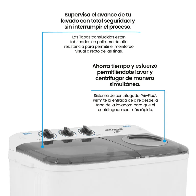 Lavadora Doble Tina 11 kg, Blanco