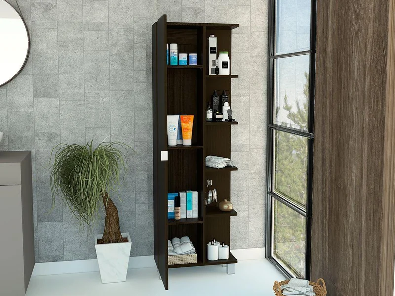 Mueble Esquinero Zendaya, Wengue, con Variedad de Entrepaños ZF