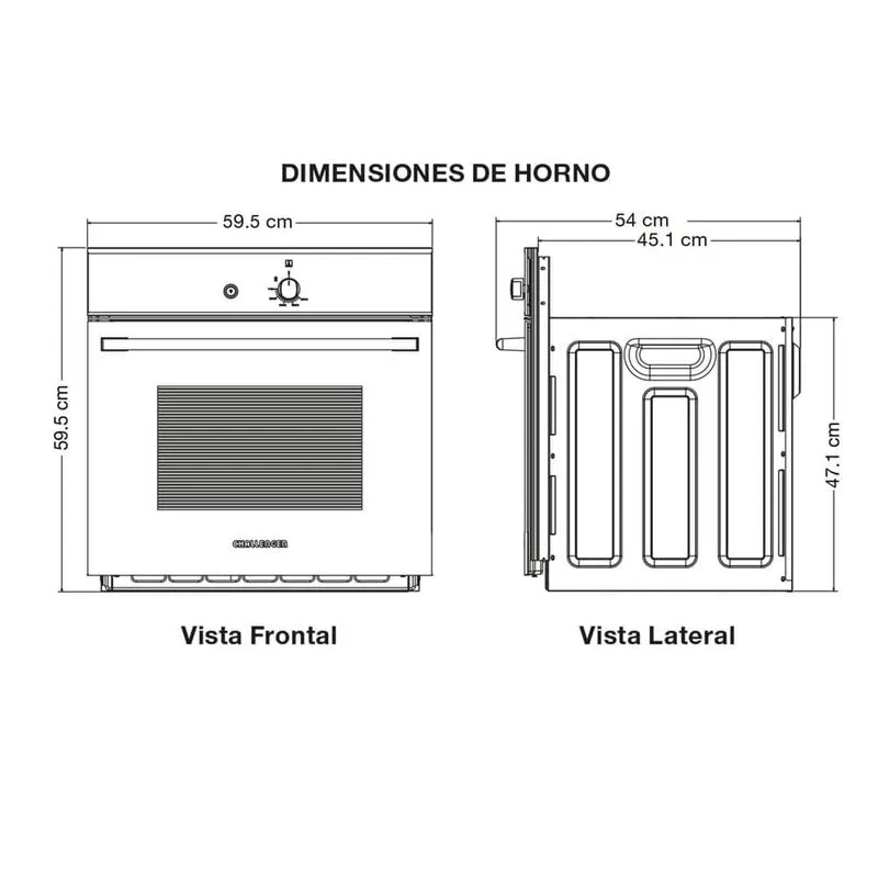 Horno Empotrar Negro a Gas Natural 52lts 60cm 120V Challenger Hg2545