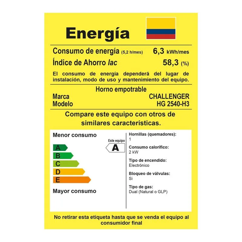 Horno Empotrar Negro a Gas Natural 52lts 60cm 120V Challenger Hg2545