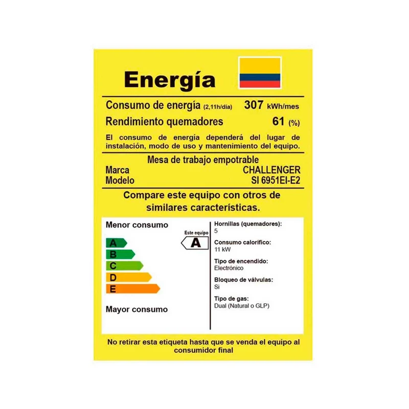 Estufa de Empotrar 5 Puestos Gas Natural, Plateado