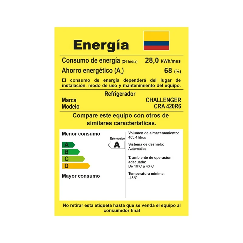 Nevera Challenger Cra 420, Negro Mate