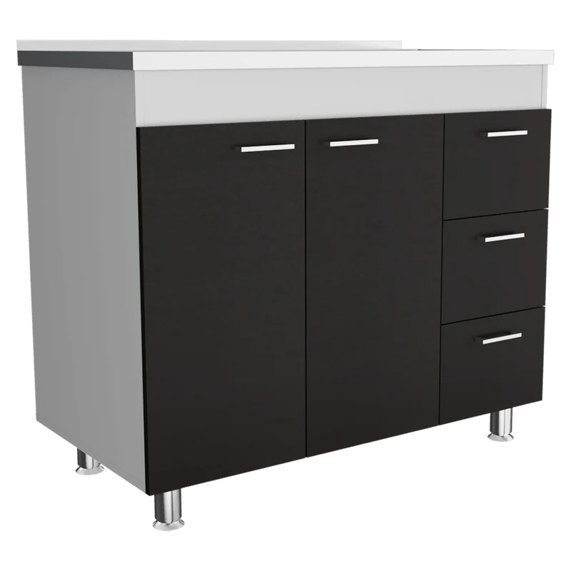 Gabinete Inferior Cantabria, Wengue y Blanco Duqueza, con Dos Puertas Batientes y Tres Cajones Deslizables ZF