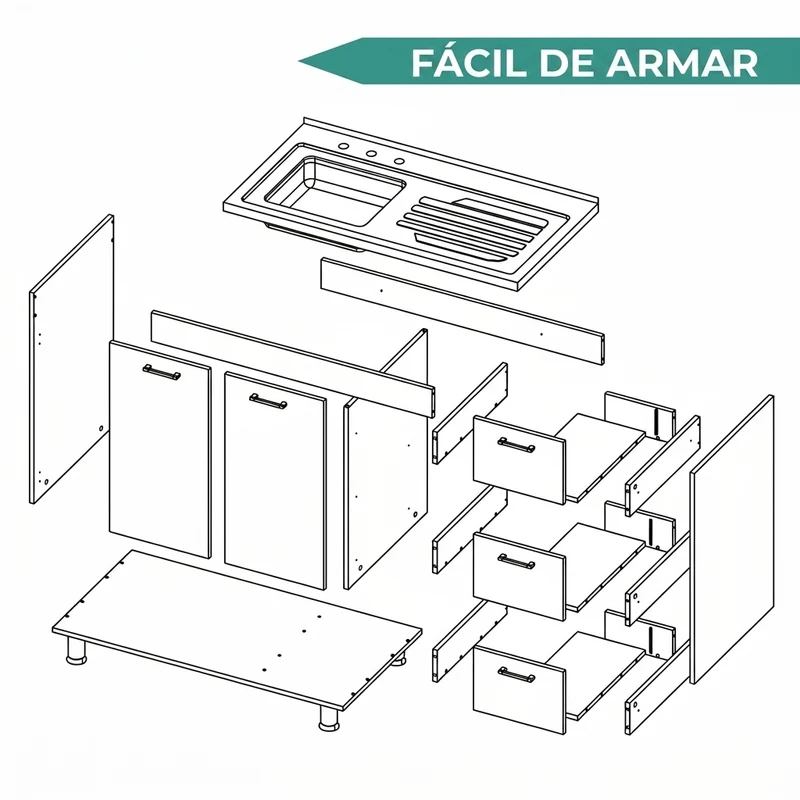 Gabinete Inferior Cantabria, Wengue y Blanco Duqueza, con Dos Puertas Batientes y Tres Cajones Deslizables ZF
