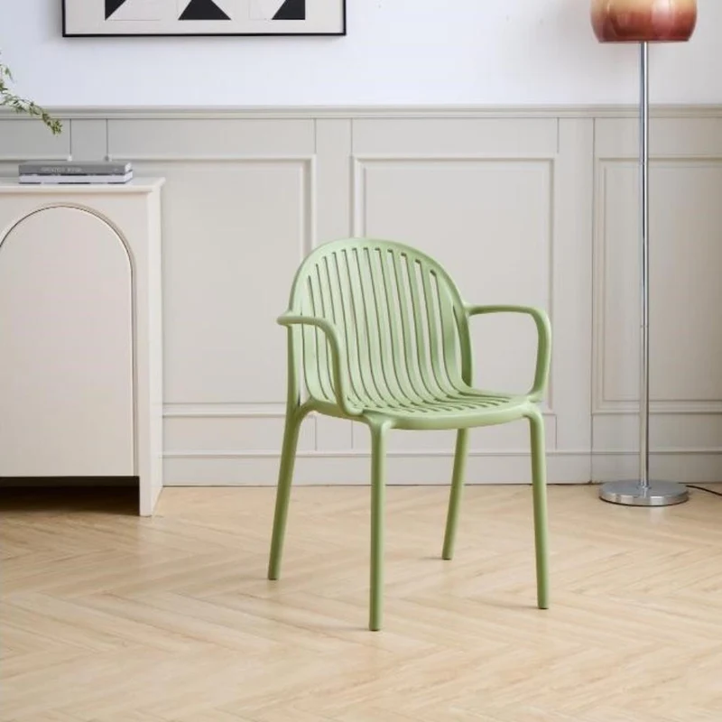 Set de 4 Sillas Marruecos con Brazos, Verde Olivo, con Espaldar en Rayas y Diseño Minimalista