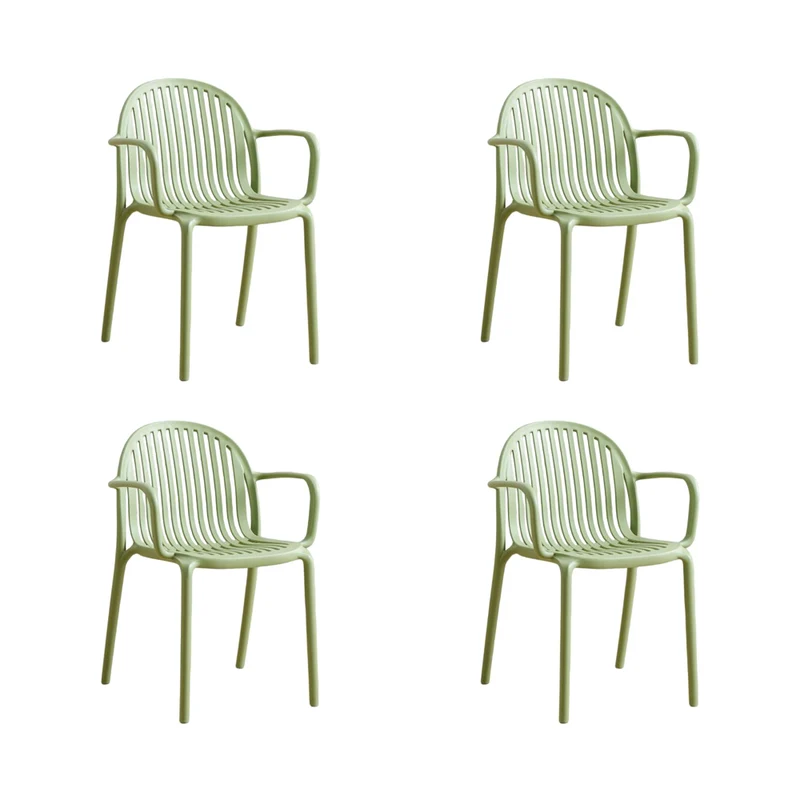 Set de 4 Sillas Marruecos con Brazos, Verde Olivo, con Espaldar en Rayas y Diseño Minimalista