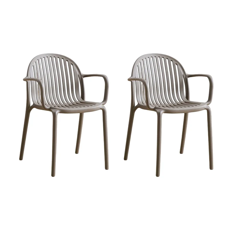 Set de 2 Sillas Marruecos con Brazos, Taupe, con Espaldar en Rayas y Diseño Minimalista