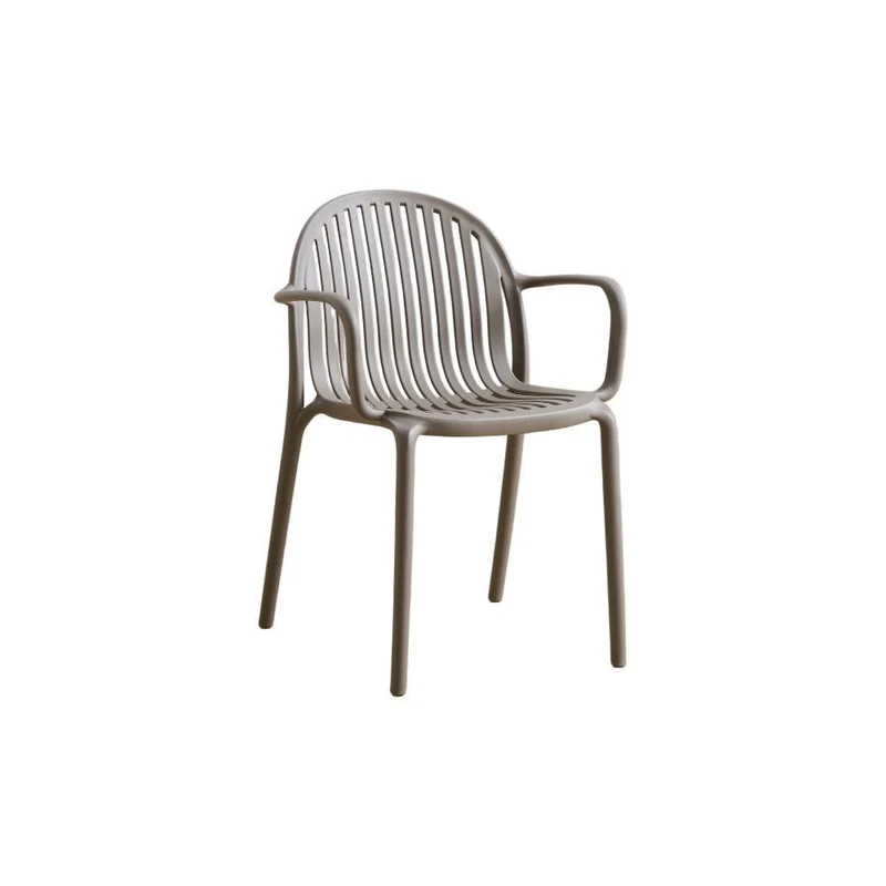 Set de 2 Sillas Marruecos con Brazos, Taupe, con Espaldar en Rayas y Diseño Minimalista