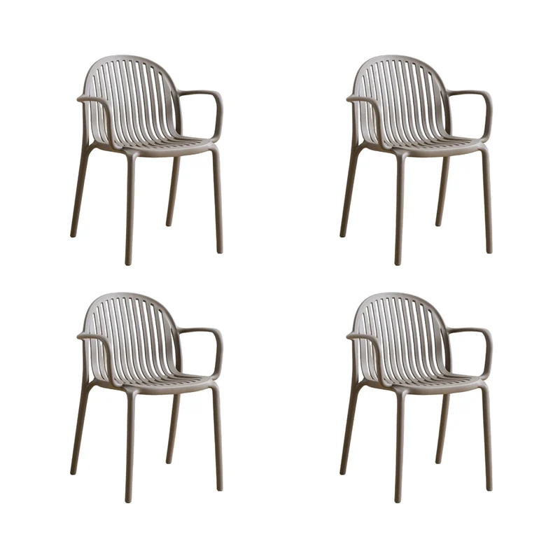 Set de 4 Sillas Marruecos con Brazos, Taupe, con Espaldar en Rayas y Diseño Minimalista