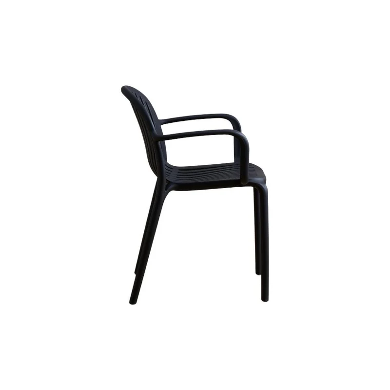 Set de 4 Sillas Marruecos con Brazos, Negro, con Espaldar en Rayas y Diseño Minimalista