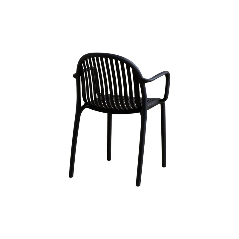Set de 4 Sillas Marruecos con Brazos, Negro, con Espaldar en Rayas y Diseño Minimalista