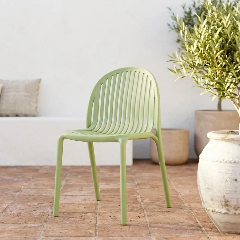 Set de 4 Sillas Marruecos, Verde Olivo, con Espaldar en Rayas y Diseño Minimalista