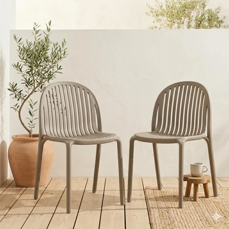 Set de 2 Sillas Marruecos, Taupe, con Espaldar en Rayas y Diseño Minimalista