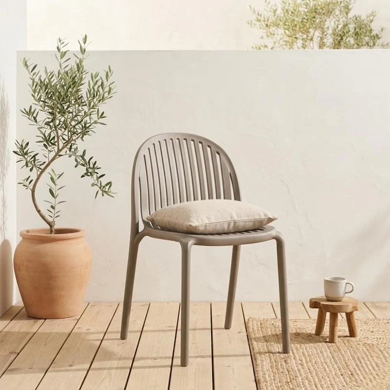 Set de 4 Sillas Marruecos, Taupe, con Espaldar en Rayas y Diseño Minimalista