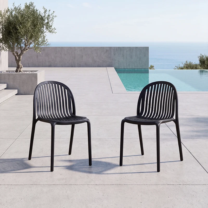 Set de 2 Sillas Marruecos, Negro, con Espaldar en Rayas y Diseño Minimalista