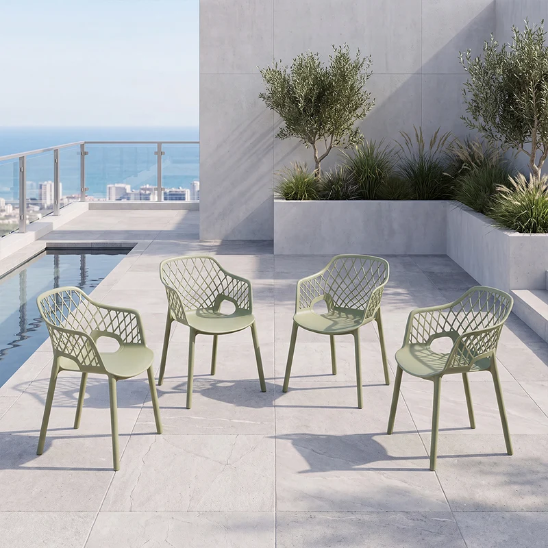 Set de 4 Sillas con Brazos Casablanca, Verde Olivo, con Espaldar en Diamantes y Estilo Moderno