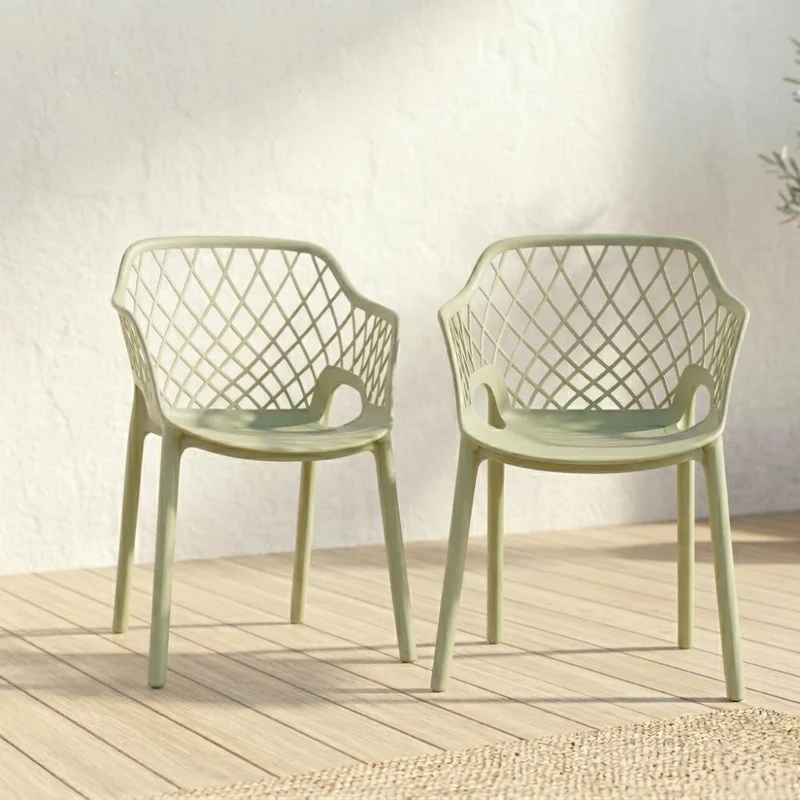 Set de 4 Sillas con Brazos Casablanca, Verde Olivo, con Espaldar en Diamantes y Estilo Moderno