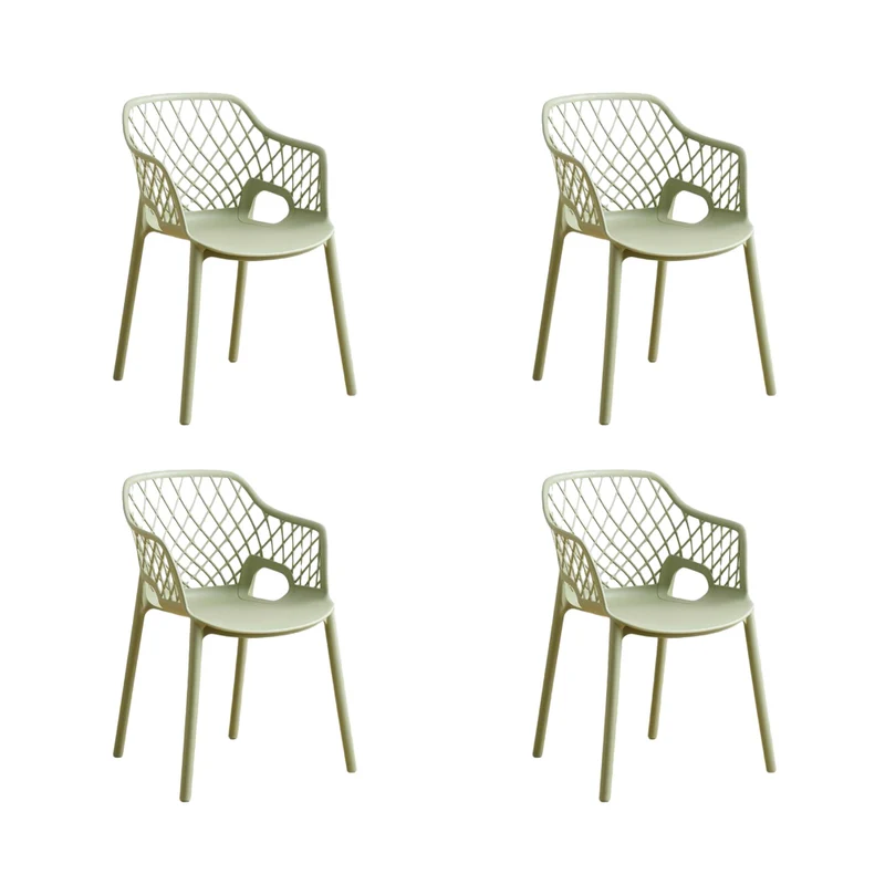 Set de 4 Sillas con Brazos Casablanca, Verde Olivo, con Espaldar en Diamantes y Estilo Moderno