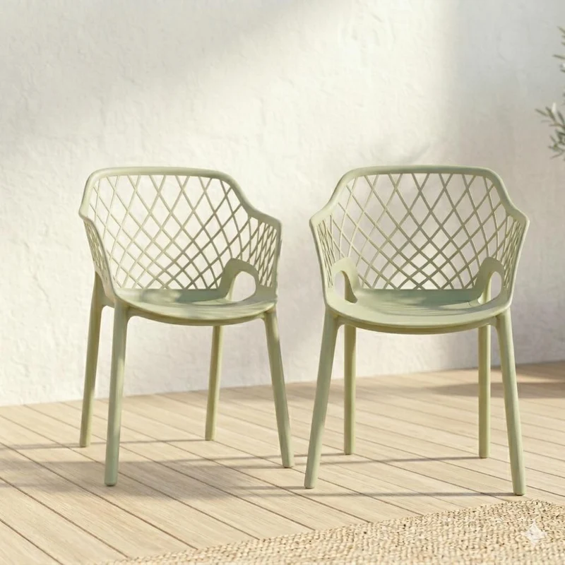 Set de 2 Sillas con Brazos Casablanca, Verde Olivo, con Espaldar en Diamantes y Estilo Moderno