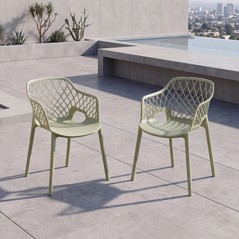 Set de 2 Sillas con Brazos Casablanca, Verde Olivo, con Espaldar en Diamantes y Estilo Moderno