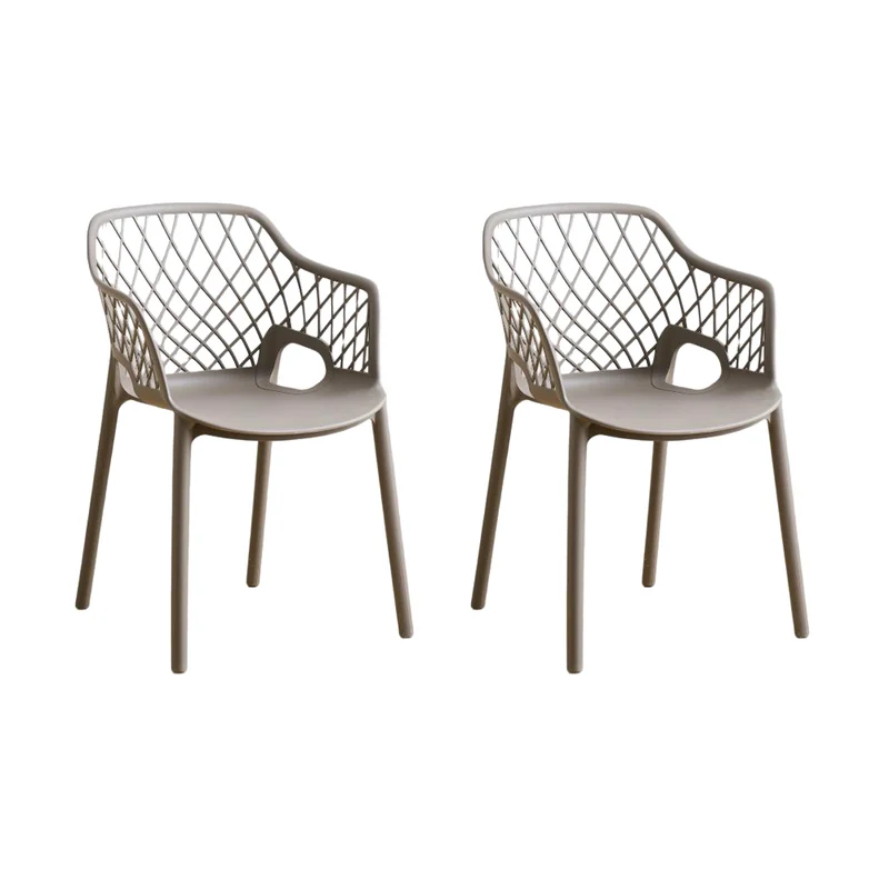 Set de 2 Sillas con Brazos Casablanca, Taupe, con Espaldar en Diamantes y Estilo Moderno