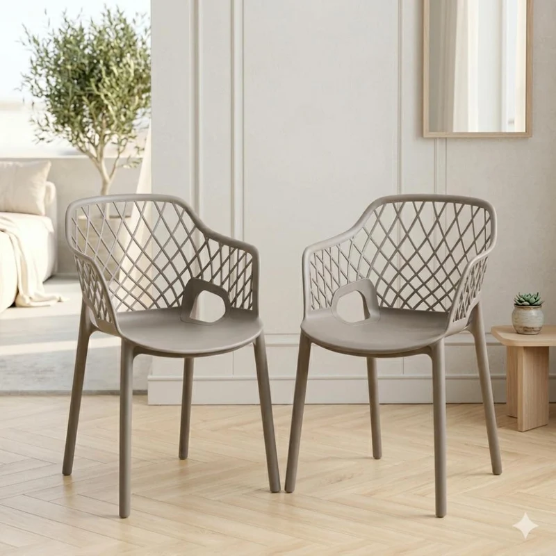 Set de 4 Sillas con Brazos Casablanca, Taupe, con Espaldar en Diamantes y Estilo Moderno