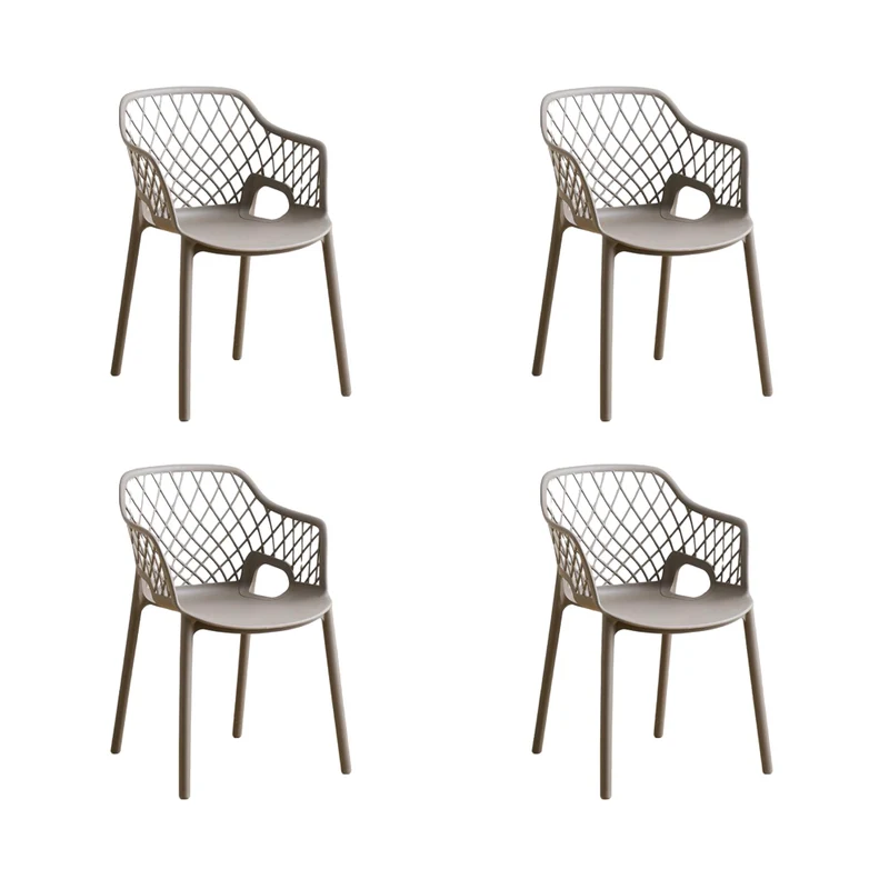 Set de 4 Sillas con Brazos Casablanca, Taupe, con Espaldar en Diamantes y Estilo Moderno