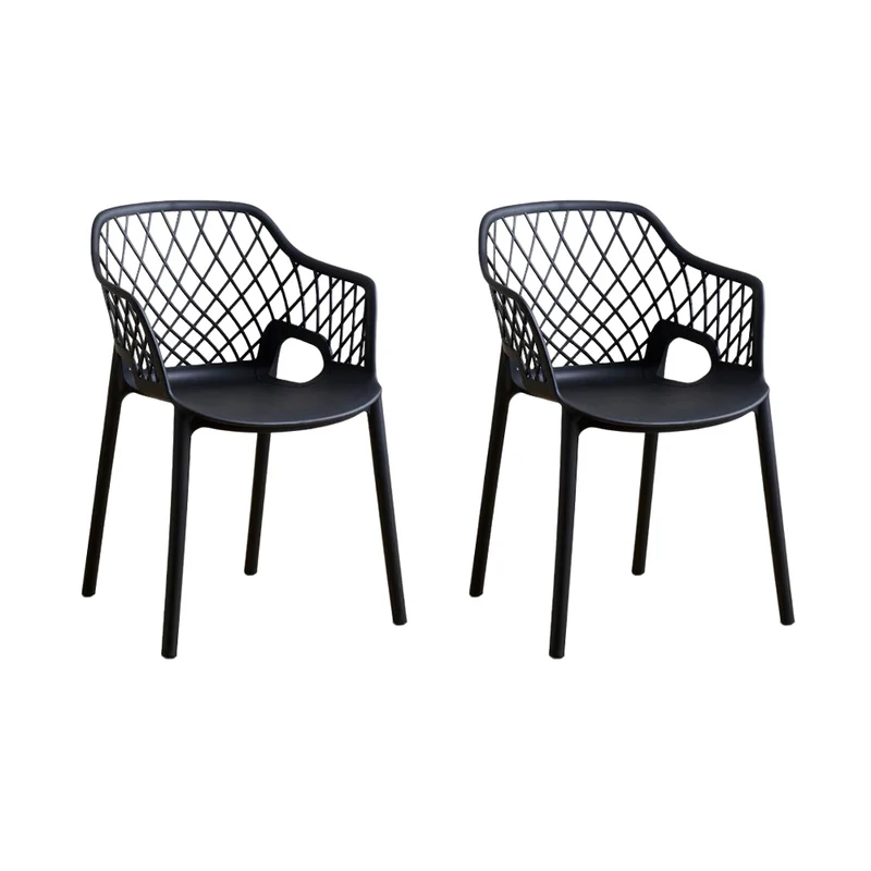 Set de 2 Sillas con Brazos Casablanca, Negro, con Espaldar en Diamantes y Estilo Moderno