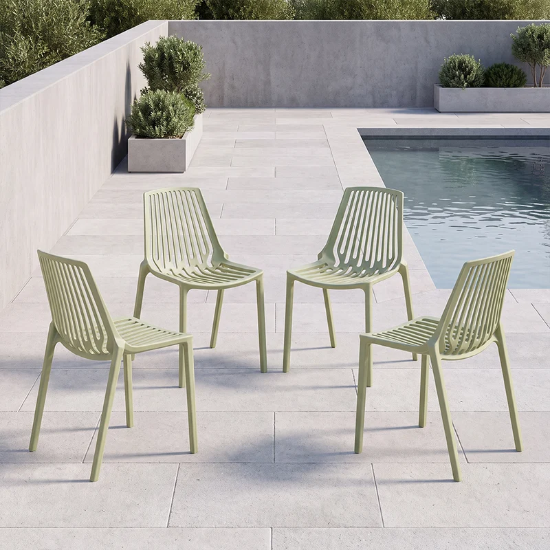 Set de 4 Sillas Tanger, Verde Olivo, con Espaldar y Diseño Moderno