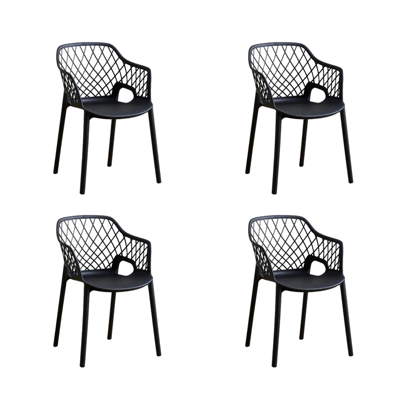 Set de 4 Sillas con Brazos Casablanca, Negro, con Espaldar en Diamantes y Estilo Moderno