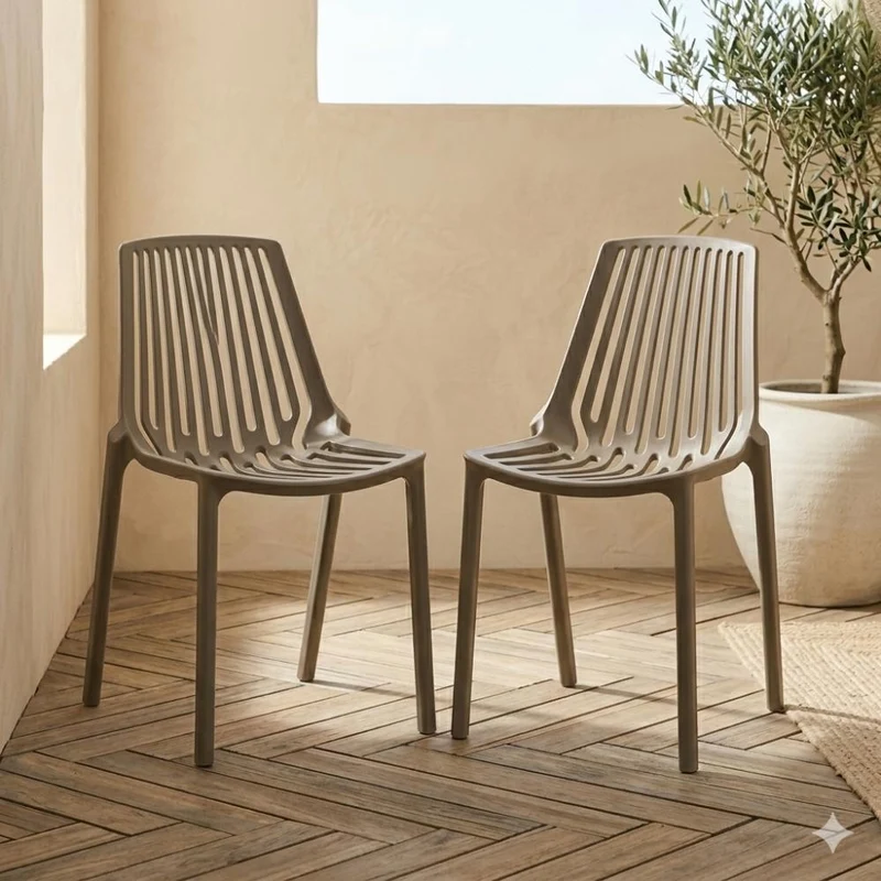 Set de 2 Sillas Tanger, Taupe, con Espaldar y Diseño Moderno
