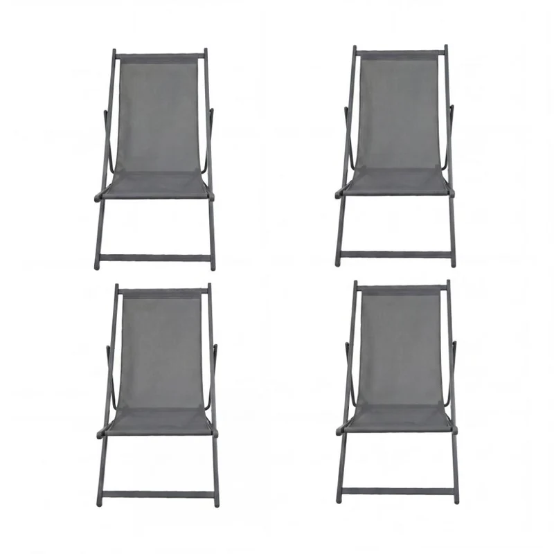 Set de 4 Sillas Plegable Reclinable Kenya, Gris Oscuro, con Tres Posiciones