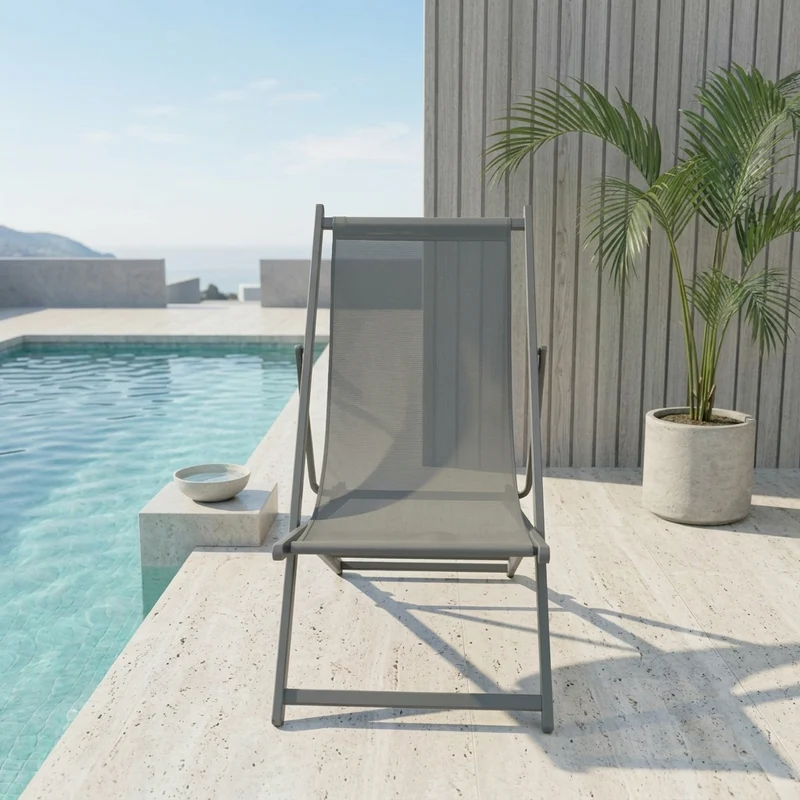 Set de 4 Sillas Plegable Reclinable Kenya, Gris Oscuro, con Tres Posiciones