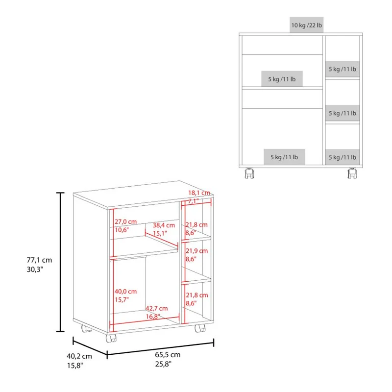 Modulo Microondas Con ruedas Kati, Kronos Blanco, una puerta abatible y compartimiento inferior de almacenamiento ZF