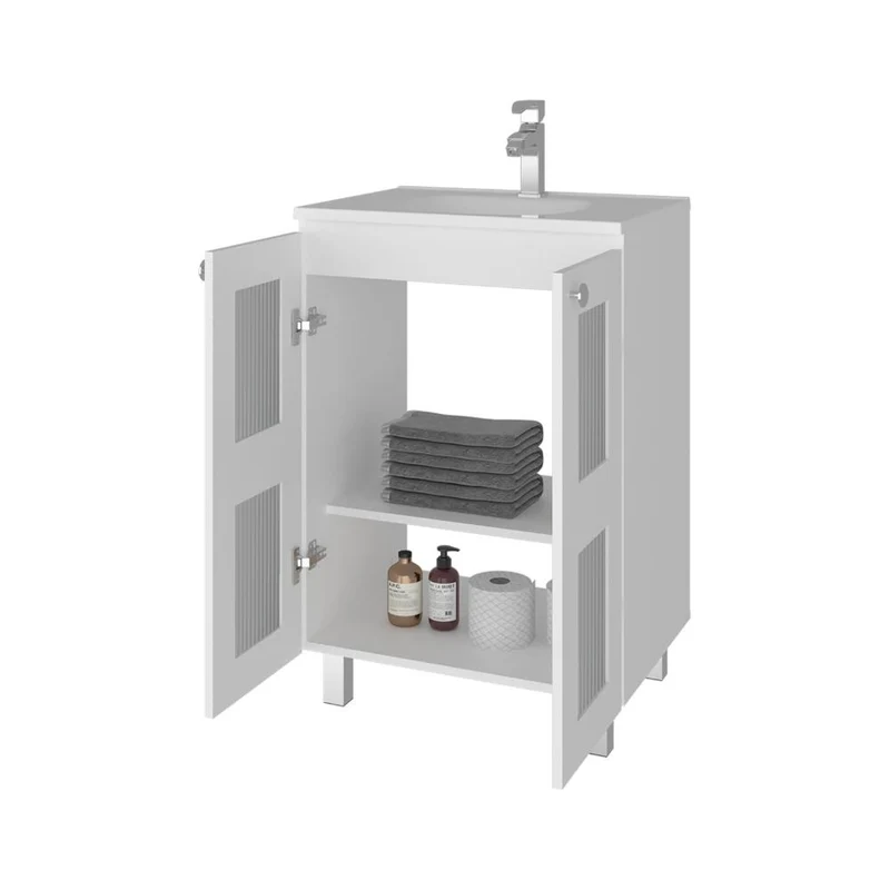 Mueble para Lavamanos Haysi, Blanco, Dos Puertas Abatibles y Entrepaño, Incluye Lavamanos ZF