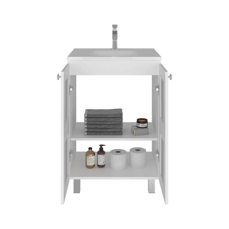 Mueble para Lavamanos Haysi, Blanco, Dos Puertas Abatibles y Entrepaño, Incluye Lavamanos ZF
