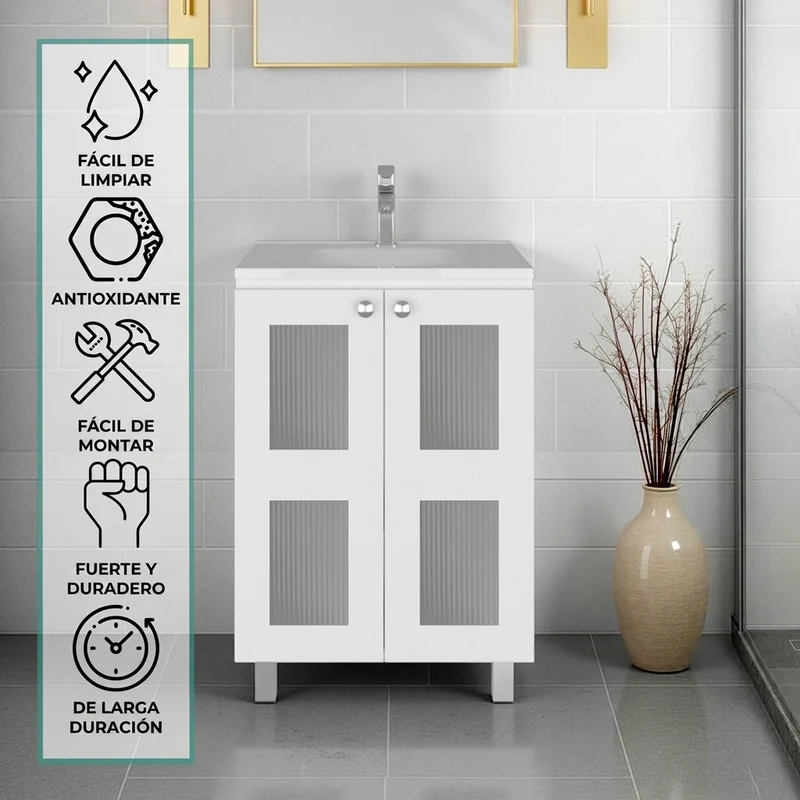 Mueble para Lavamanos Haysi, Blanco, Dos Puertas Abatibles y Entrepaño, Incluye Lavamanos ZF